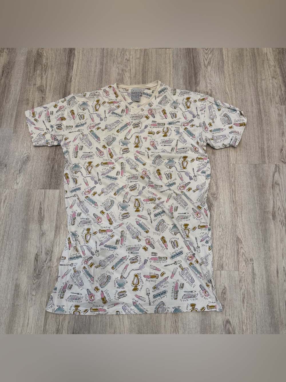 Vintage Basic Editions Intimates Cotton Makeup Print Sleep Shirt Nightgown OSFM